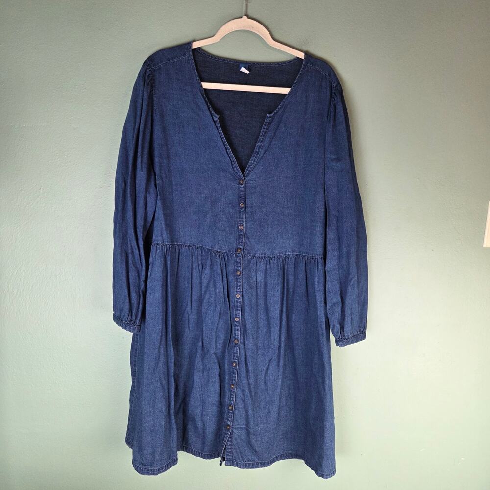 Old Navy Womens XXL Dark Wash Long Sleeve Fit & Flare Jean Mini Dress